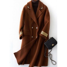 Fashion chocolate wool overcoat trendy plus size long Notched coat back side open coats