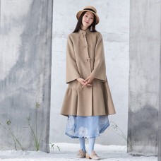 New nude woolen outwear oversized mid-length coats patchwork coats stand collar