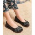 Black Floral Cowhide Leather Flats Splicing Flat Feet Shoes