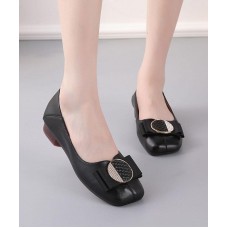 Black Loafer Shoes Genuine Leather Women Splicing Loafer Shoes