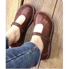 Fashion Chocolate Buckle Strap Loafers For Women Cowhide Leather