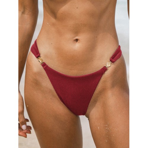 Wine Red Gold-Accented Bikini Bottom Wine Red Gold-Accented Bikini Bottom