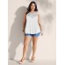 Embroidered Neckline Pleated Front Panel Tank Top