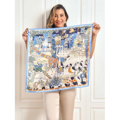 Pure Silk Scenery Pattern Square Scarf 68x68cm/26.8