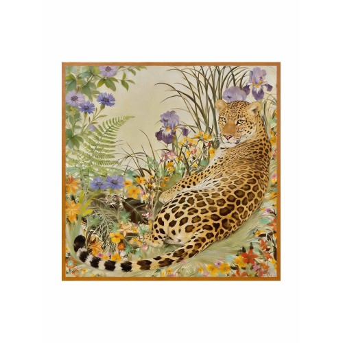 Pure Silk Leopard & Floral Scarf - Size 90x90cm