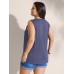 Embroidered Neckline Pleated Front Panel Tank Top