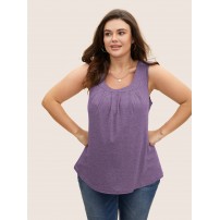 Heather Plicated Detail Square Neck Tank Top