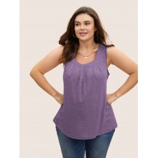 Heather Plicated Detail Square Neck Tank Top