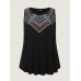 Embroidered Neckline Pleated Front Panel Tank Top