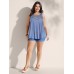 Embroidered Neckline Pleated Front Panel Tank Top