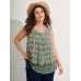 Floral Print Pleated Neckline Tank Top