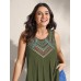 Embroidered Neckline Pleated Front Panel Tank Top