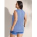 Embroidered Neckline Pleated Front Panel Tank Top