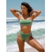 Dark Green Contrast Jacquard Bikini Bottom
