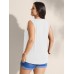 Embroidered Neckline Pleated Front Panel Tank Top