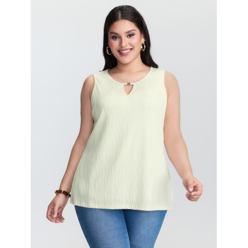 Keyhole Neckline Plain Textured Tank Top