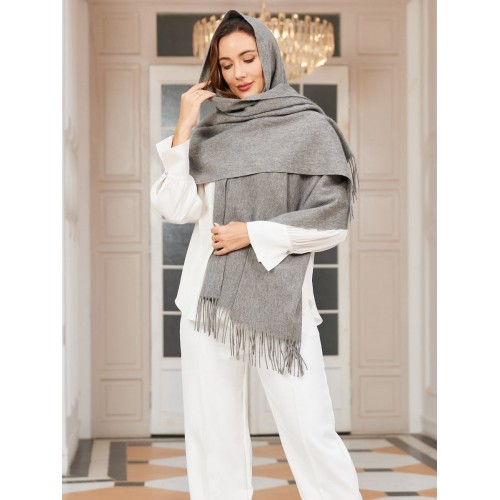 Pure Wool Scarf Shawl w/ Fringed Decoration 200x70cm/79