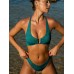 Dark Green Jacquard U-Ring Cross Back Bikini Top Dark Green Jacquard U-Ring Cross Back Bikini Top