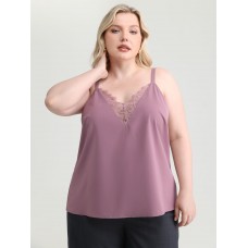 Lace Neckline Satin Tank Top