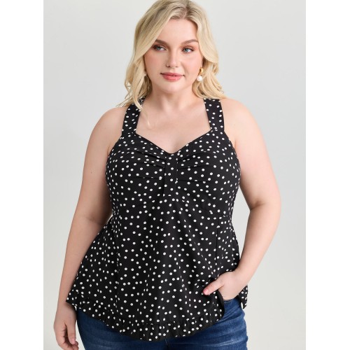 Polka Dot Print Gathered Bodice Tank Top