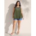 Embroidered Neckline Pleated Front Panel Tank Top