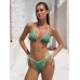 Dark Green Jacquard Halter Bikini Top