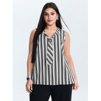 Striped Ribbon Neckline Tank Top