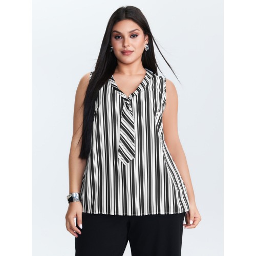 Striped Ribbon Neckline Tank Top