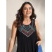 Embroidered Neckline Pleated Front Panel Tank Top