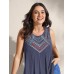 Embroidered Neckline Pleated Front Panel Tank Top