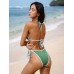Dark Green Jacquard Halter Bikini Top