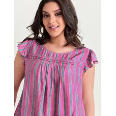 Colorful Striped Print Flutter Sleeve Blouse