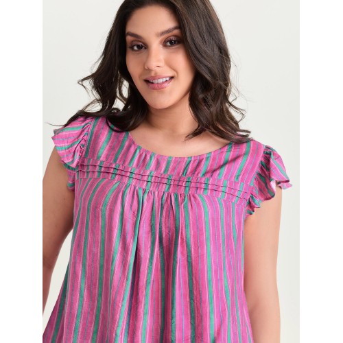 Colorful Striped Print Flutter Sleeve Blouse