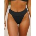 Black Ribbed High Cut Wide Waistband Bikini Bottom Black Ribbed High Cut Wide Waistband Bikini Bottom