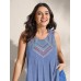 Embroidered Neckline Pleated Front Panel Tank Top
