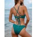 Dark Green Jacquard U-Ring Cross Back Bikini Top Dark Green Jacquard U-Ring Cross Back Bikini Top