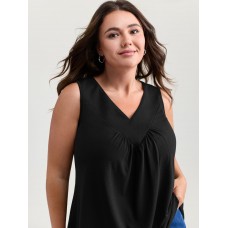 Stretchy V-Neck Pleated Tank Top