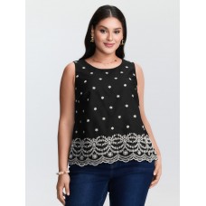 Cotton Monochrome Floral Embroidered Tank Top