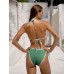 Dark Green Jacquard Halter Bikini Top