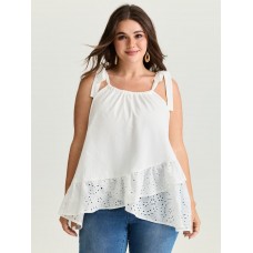 Cotton Overlap Ruffled Hem Shoulder-Tie Tank Top