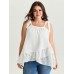 Cotton Overlap Ruffled Hem Shoulder-Tie Tank Top