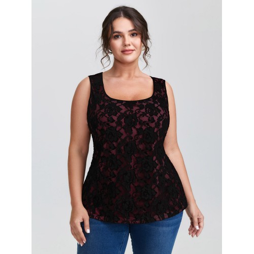 Floral Lace Scoop Neck Tank Top