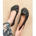 Black Floral Cowhide Leather Flats Splicing Flat Feet Shoes