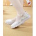 Beige Embroideried Cotton Fabric Flat Shoes Buckle Strap Flat Shoes