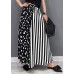 Black White Dot Striped Print Patchwork Wide Leg Pants High Waist Pockets Summer